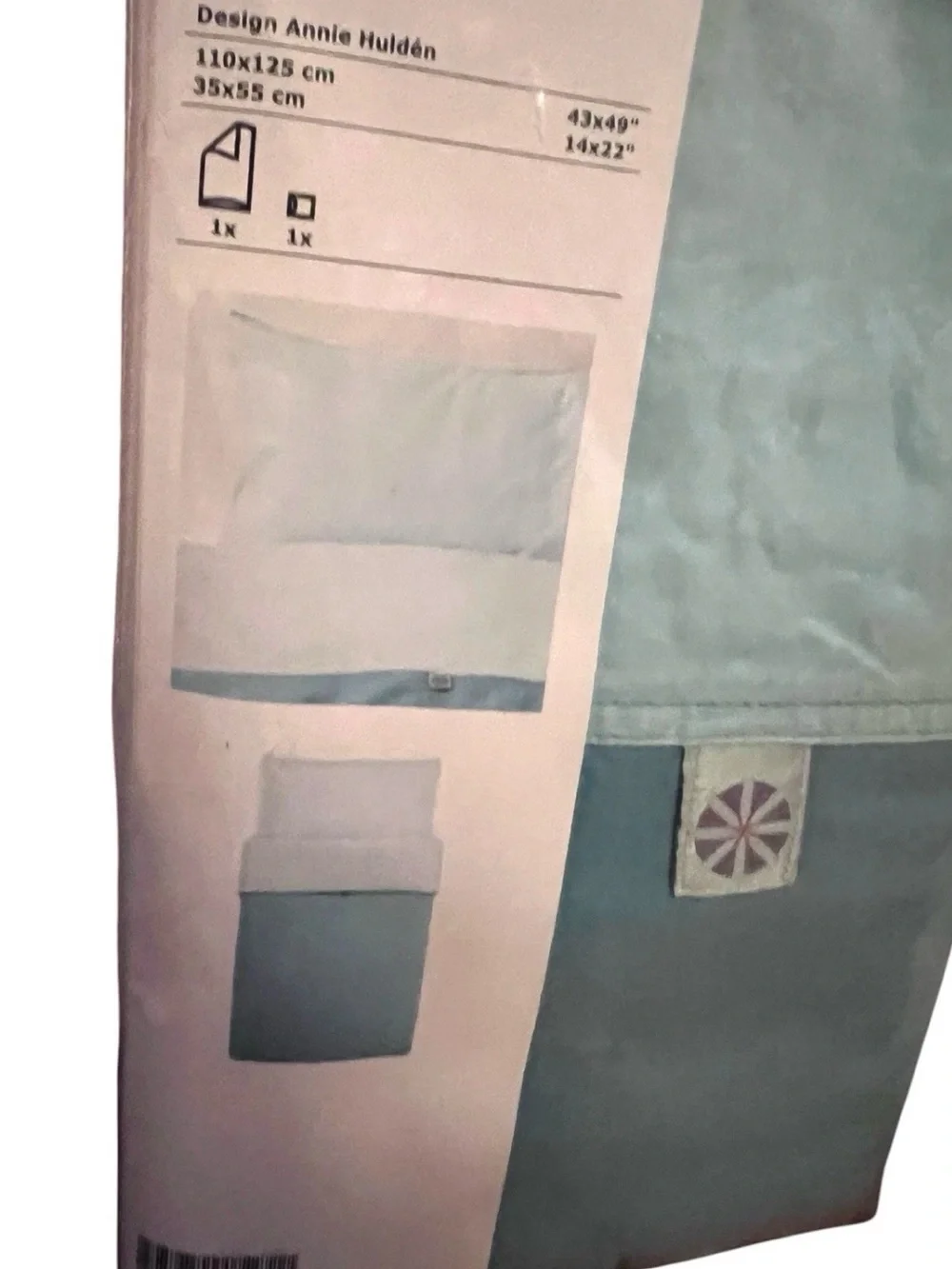 IKEA TILLGIVEN Turquoise Blue Crib Bedding Set New Duvet & Pillowcase Cotton